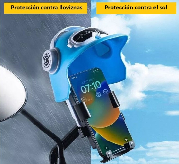 Porta celular de moto con casco